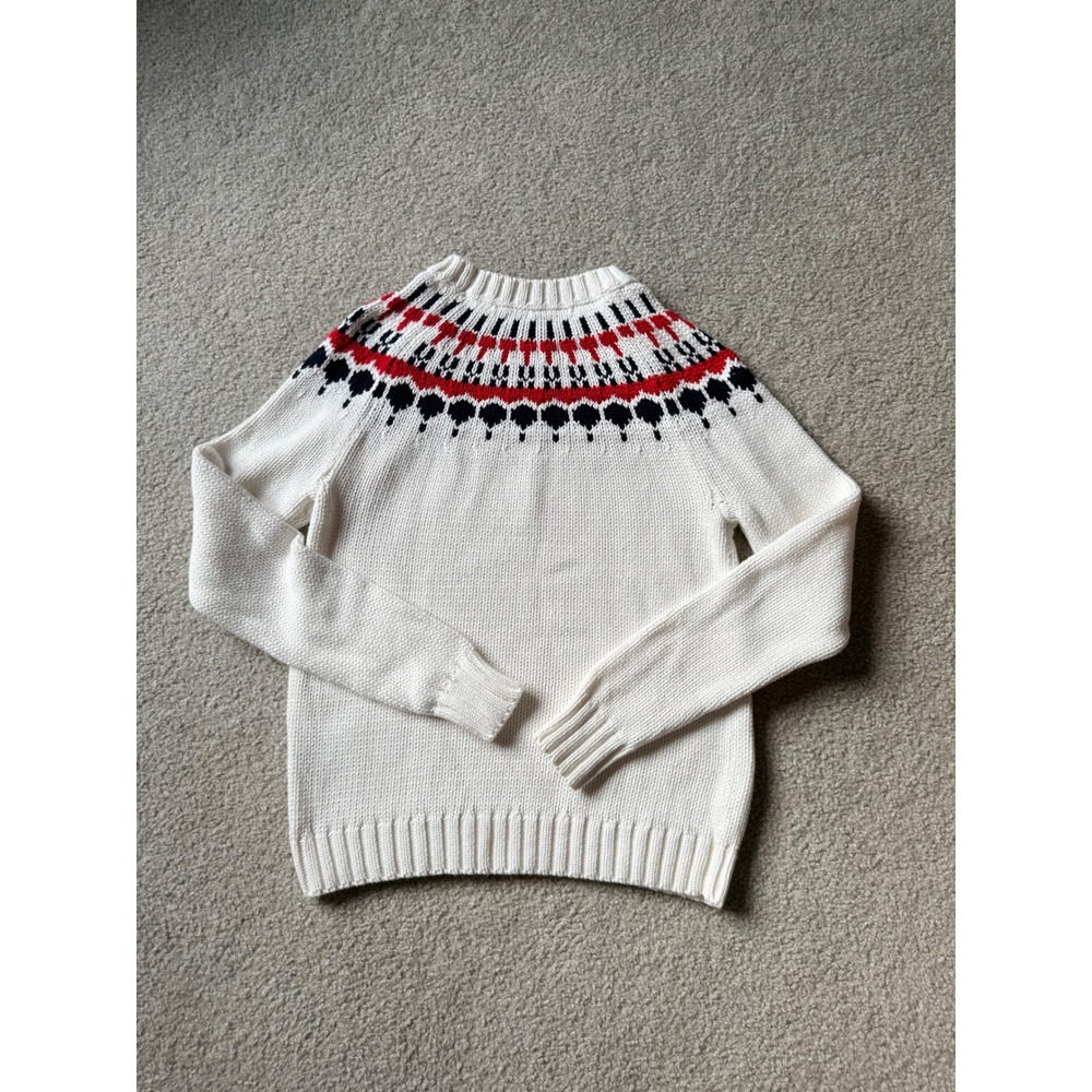 J.Crew Womens Preppy Fair Isle Yoke Knit Sweater Ivory Red Navy Blue XS - Picture 5 of 5